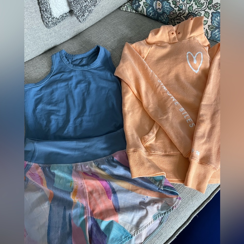 Athleta Girl set with run the world short, power up tank and hoodie in XS/6